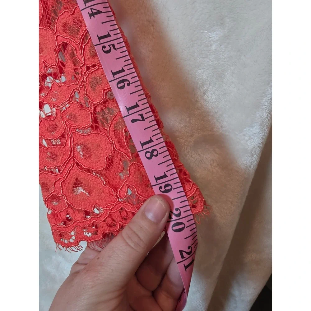 Trina Turk‎ Coral Red Floral Lace Sheath Dress 3/4 Sleeve Size 4 Cocktail Event